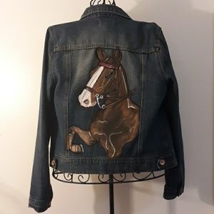 Custom Handpainted Horse Theme Denim Jacket